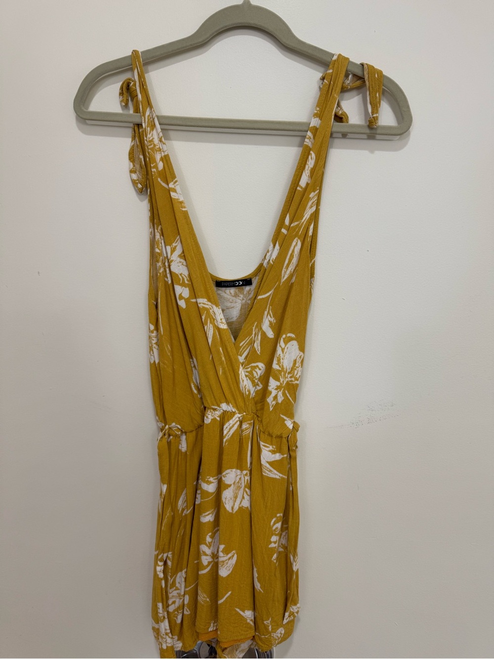 Yellow Floral Tie-Shoulder shorts romper
